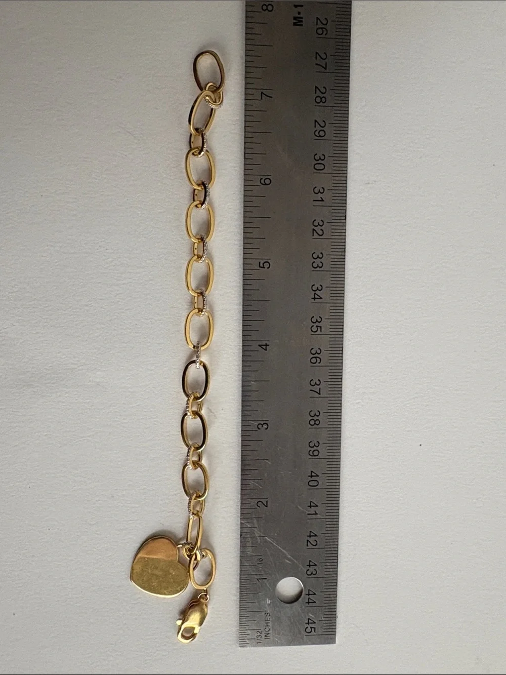 Gold Heart Charm with Alternating Pave Link Bracelet